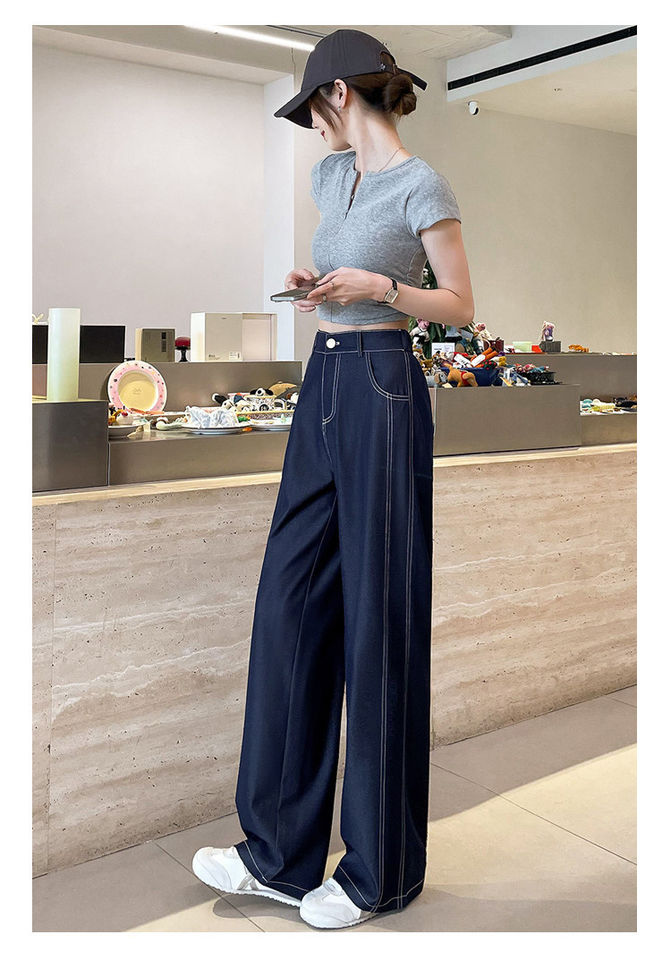 Quần ống rộng giả denim Lyocell Tencel cạp cao dáng mỏng, form suông rủ nhẹ — Denim đen thông thường, Người nhỏ nhắn màu trắng, Quần jean đen cho người nhỏ nhắn, Quần jean đen dáng dài chi tiết 16