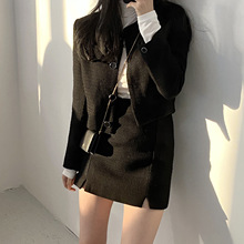 韩国2024早春新款粗花呢外套短外套+显瘦半身裙短裙小香风套装女