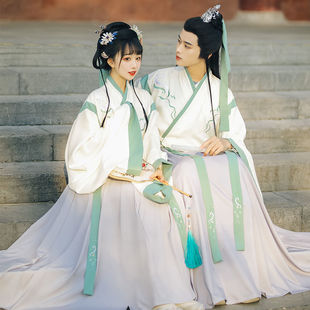 Original Authentic Chinese-Style Hanfu for Men and Women, Couple's Chinese-Style Waist-Length Cross-Collar Ruqipu for Students, Spring and Autumn