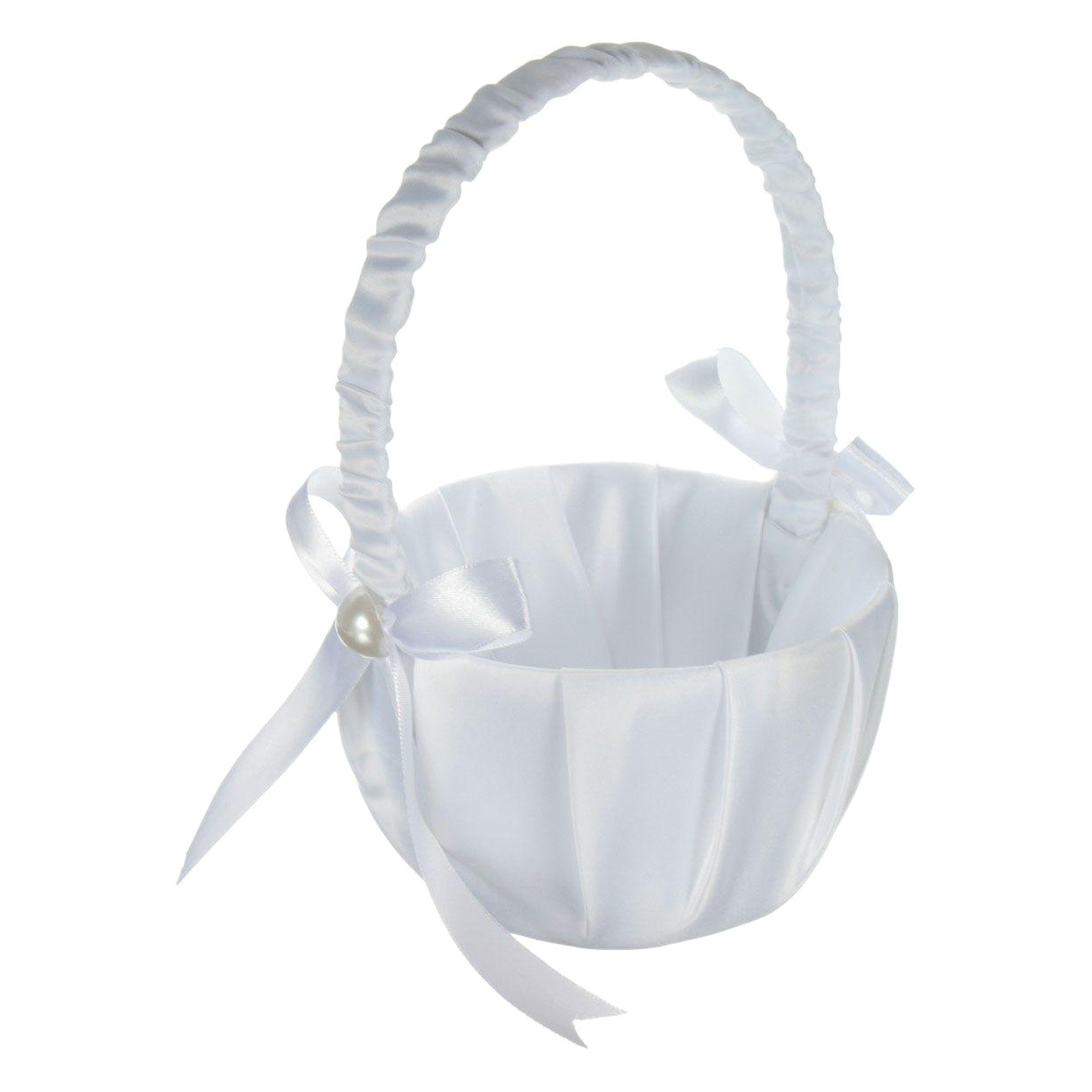 Cesta de las muchachas de la flor blanca Nudo de La Flor de la perla de satén blanco Cesta de la flor