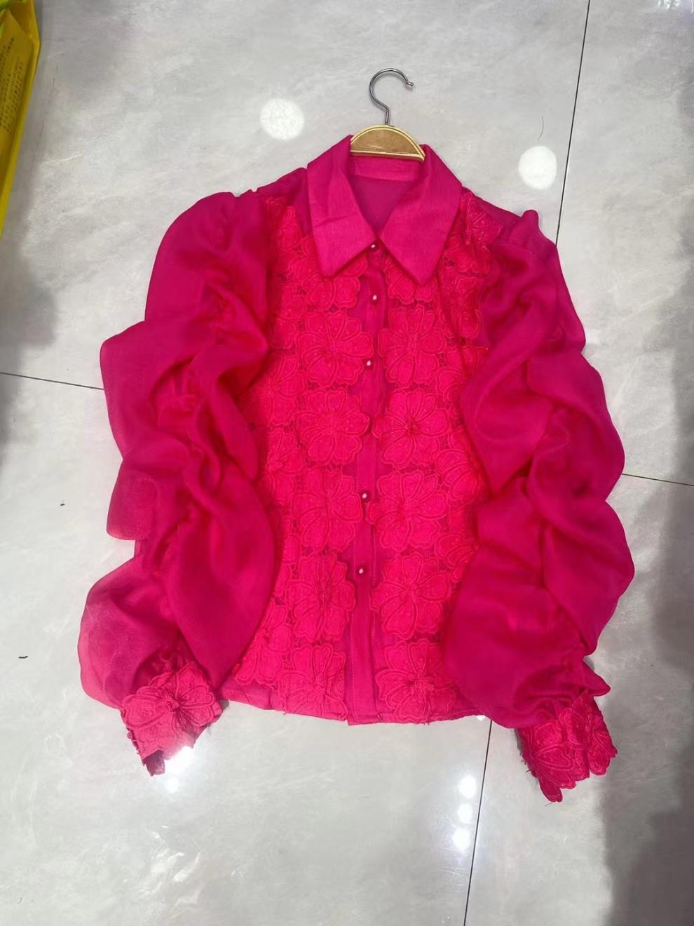 Women's Clothing Light Luxury Temperament Lapel Flower Slim Top Design Niche Single Breasted Shirt_voghion.com