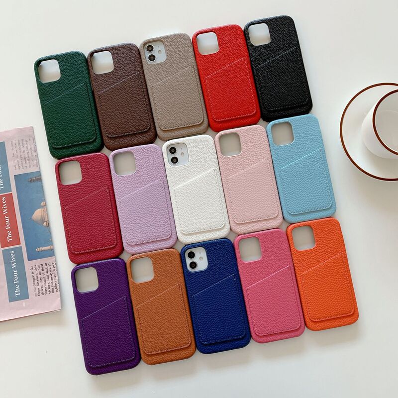 Litchi Pattern Card-Insert Phone Case Suitable for Apple iPhone 17 Pro/14 Pro Max/13 Protective Case Foreign Trade Model
