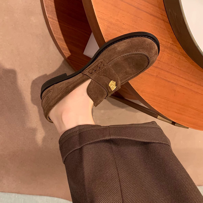 Uva mamá Londres puesta de sol ~ británico retro punta redonda pequeña Moneda de Oro perezoso zapatos de cuero mocasines zapatos de una sola capa para las mujeres