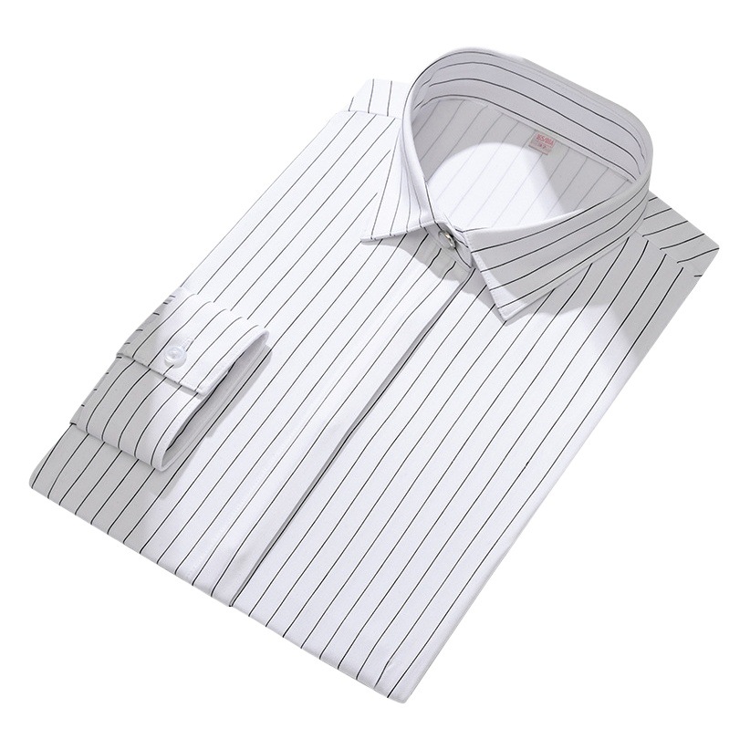 Camisa a rayas verticales de contraste en color blanco y negro camisa de manga larga para mujer de negocios de cercanías diseño delgado camisa blanca impresa Traje interior para mujer