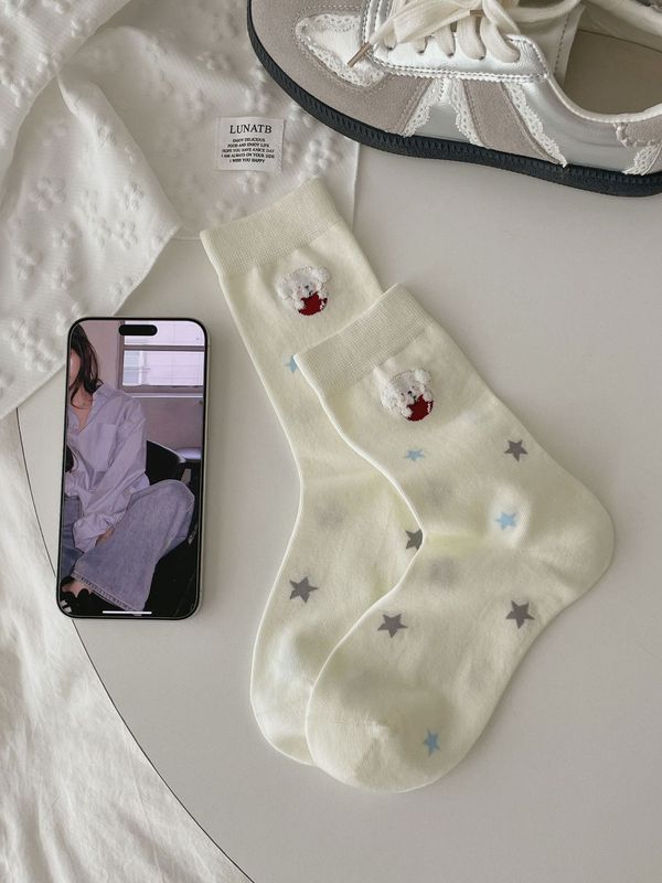 2025新款秋季卡通小狗纯棉袜子女中筒袜袜口植绒韩系少女无骨袜子|undefined