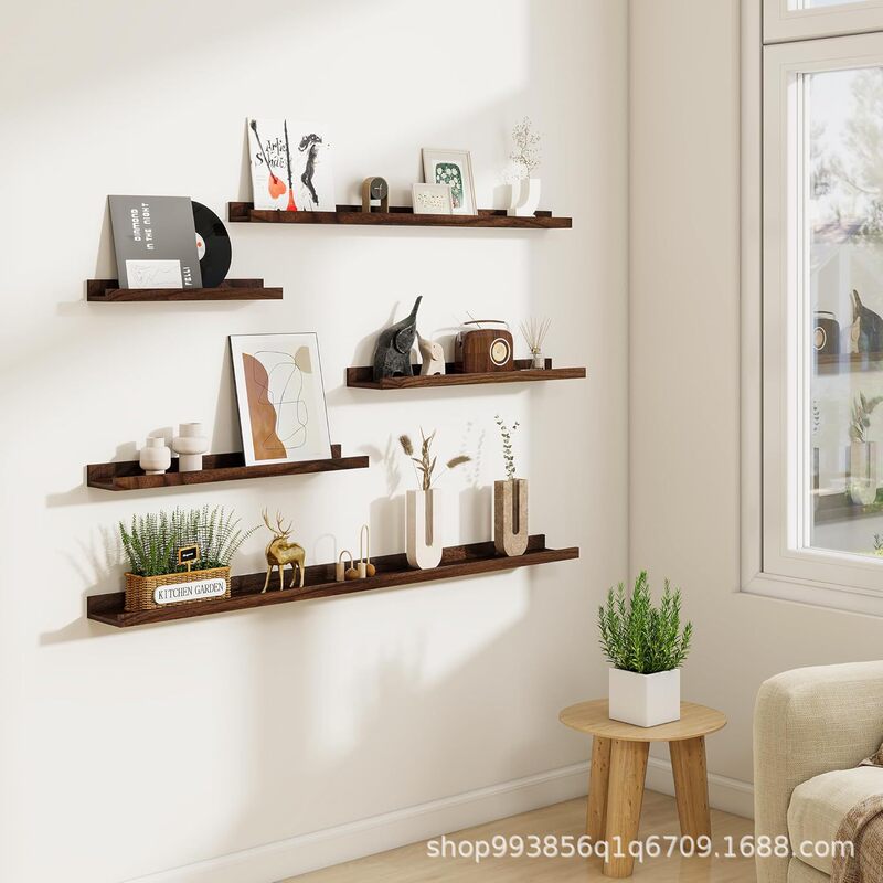 Cross-Border Wooden Floating Shelf Shelf Decorative Storage Rack Living Room Bedroom Decoration Book Photo Frame Storage Rack