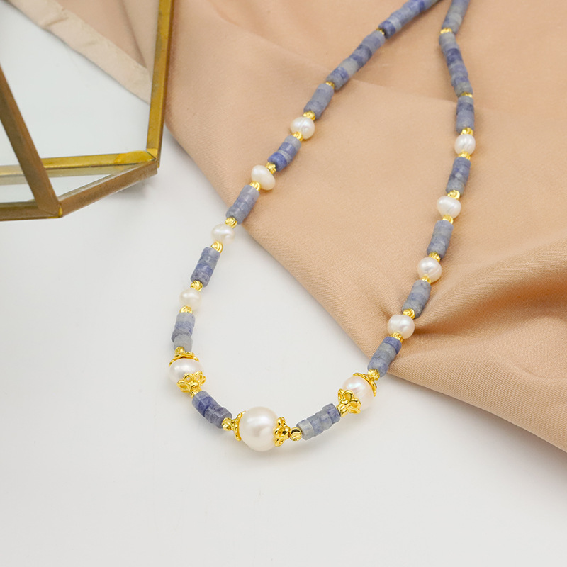 Collar de perlas de agua dulce natural nicho de alto nivel de sentimiento de amarela espaciador collar de oro real 18k joyas para mujeres