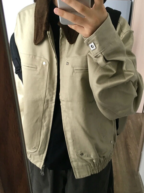 春秋季新款美式复古撞色翻领夹克男女同款宽松简约百搭工装外套潮|undefined