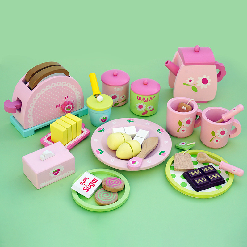 Export Single Pink Strawberry Toaster Cup Teapot Spoon Plate Girl Kitchen Kidsren's Play House Toys
