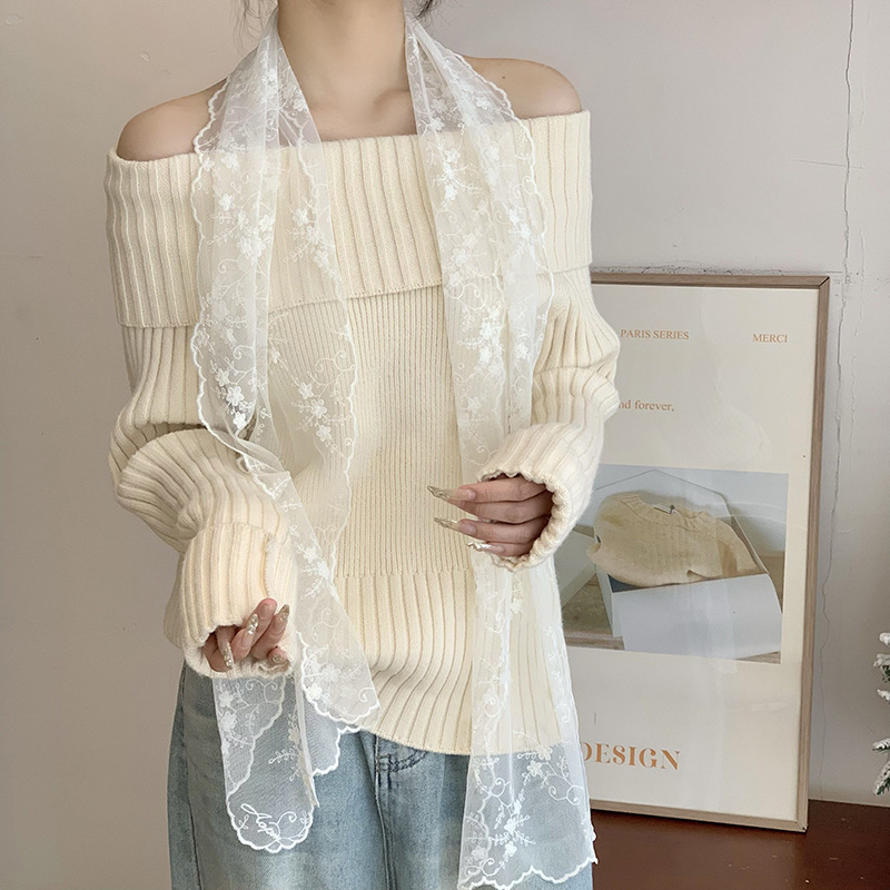 Bufandas de encaje nuevo estilo coreano arco grande pequeño fresco alto sentido bufandas bufandas bufandas de seda al por mayor