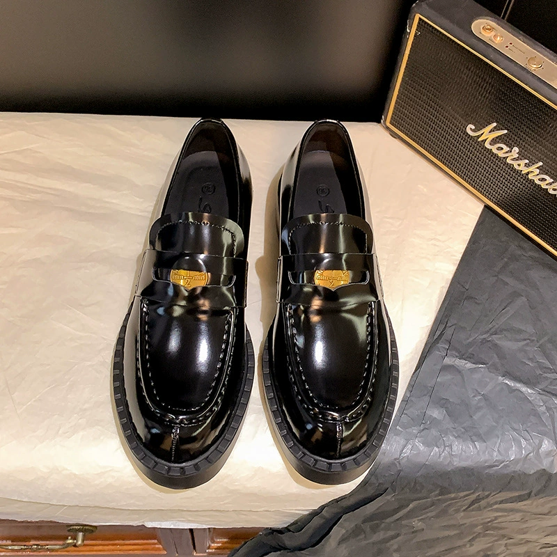 Loafers, demi-season shoes, high shoes platform English style, natural leather, 2023 collection, British style
