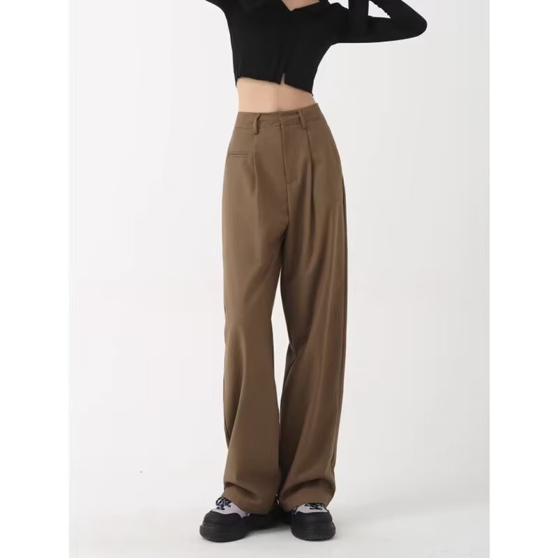 Dagging Suit Pants Brown Men's Autumn and Winter Thickened Loose High-grade Spring and Autumn Straight brown Casual Pants