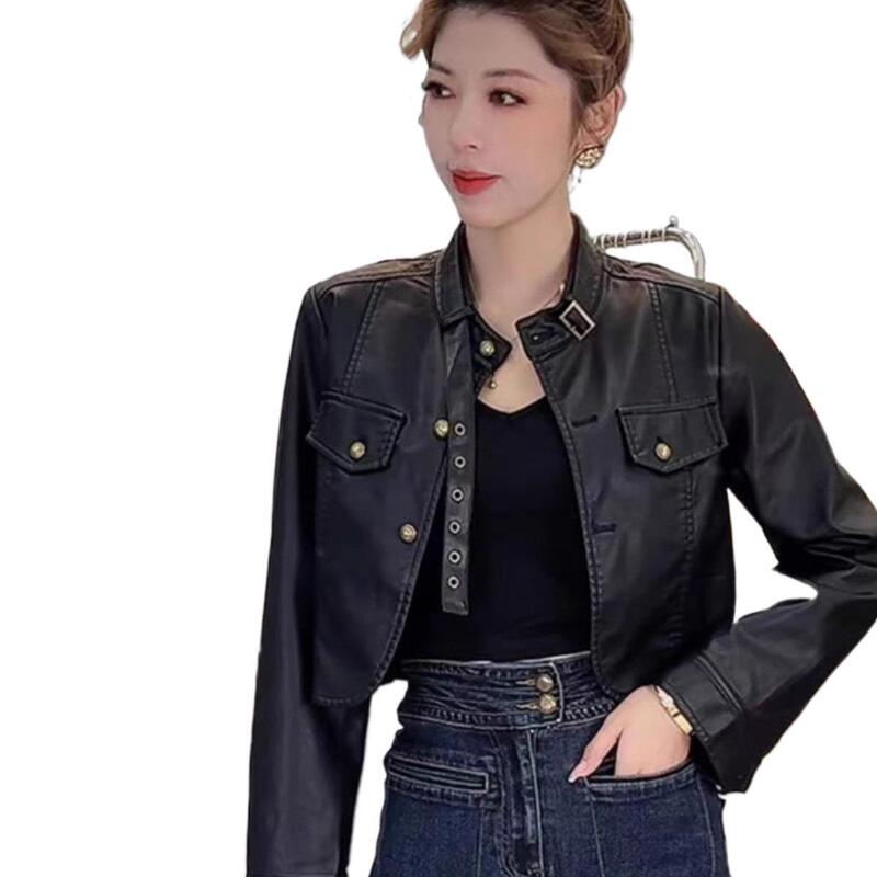 棕色短款皮衣外套女春秋美式复古流行小个子短款显瘦机车pu皮夹克|undefined