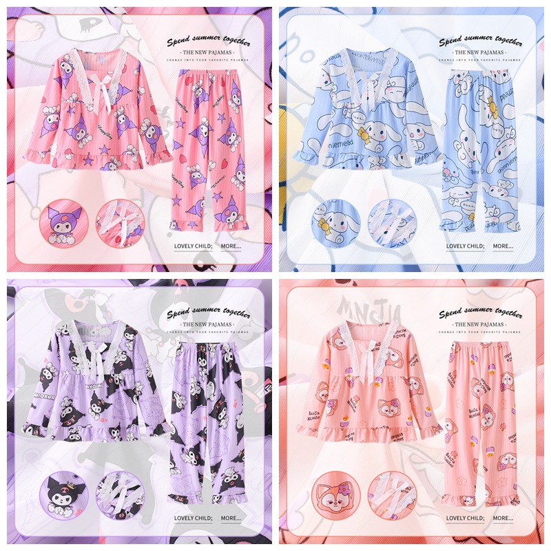 Pijamas para niños niñas de primavera y otoño traje de manga larga bebé Delgado mediano y grande niños niñas dulce dibujos animados homewear ropa exterior