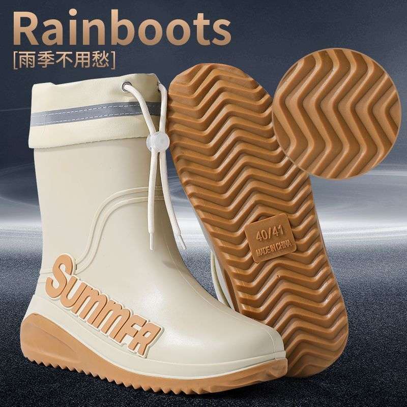 High-End Men's Rain Boots, New Waterproof Shoes, Outdoor Work Water Boots, Kitchen Non-Slip Fleece-Lined Warm Mid-Calf Rain Boots for Women