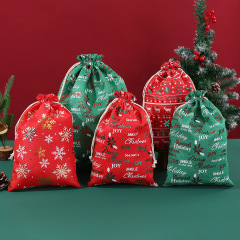 国境を越えた新しいクリスマス麻布箔押しギフト布袋雪花・ヘラジカ・細麻クリスマスロープポケット