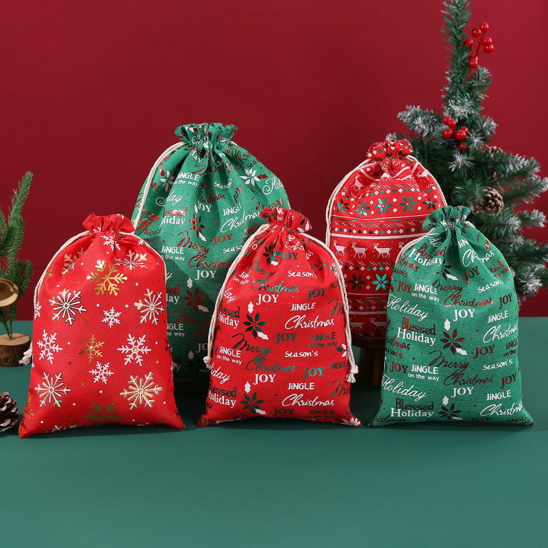 国境を越えた新しいクリスマス麻布箔押しギフト布袋雪花・ヘラジカ・細麻クリスマスロープポケット|undefined