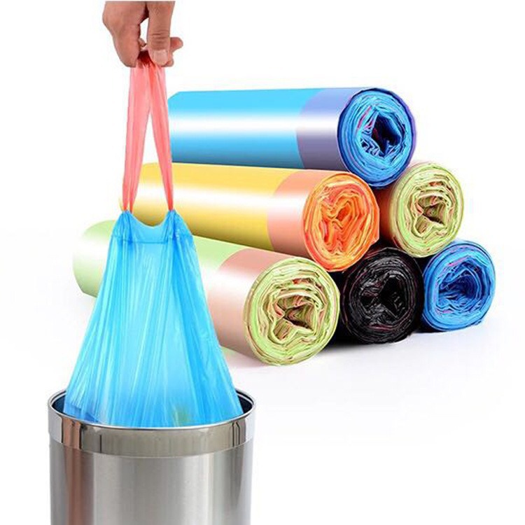 Bolsa de basura con cordón de venta directa de fábrica, bolsa de basura portátil de corte de color, cierre automático, bolsa de basura engrosada con cordón