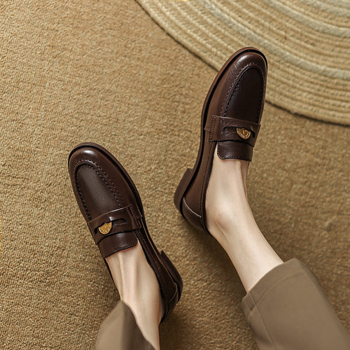 The final style of vintage polished cowhide loafers plus velvet  spring and summer British style genuine leather casual shoes small leather shoes