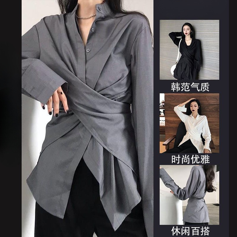 心机设计感chic衬衫女2025韩版ins超火bf宽松不规则显瘦长袖上衣|undefined
