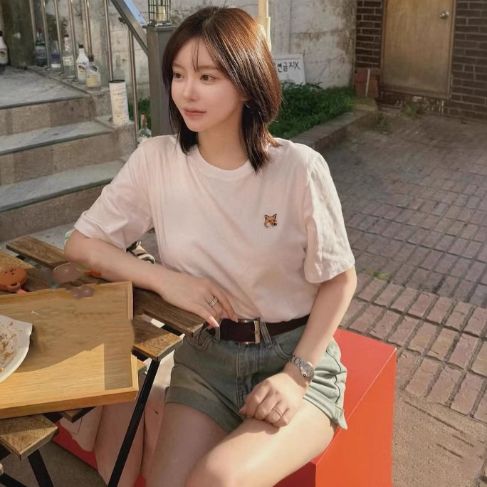 New Maison Kitsune Classic MK Fox Embroidery Casual Loose Men's and Women's Short-sleeved T-shirt Trendy