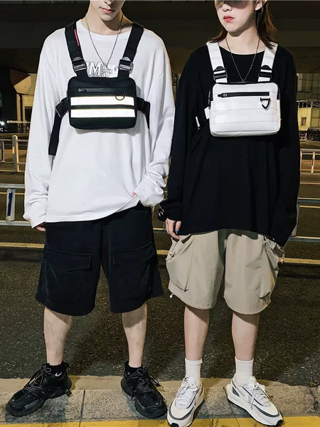 Tactical Vest Bag Men's Multi-Purpose Workwear Functional Style Backpack Hip-Hop Trendy Brand Chest Bag Front Hanging Bag Vest Shoulder Bag