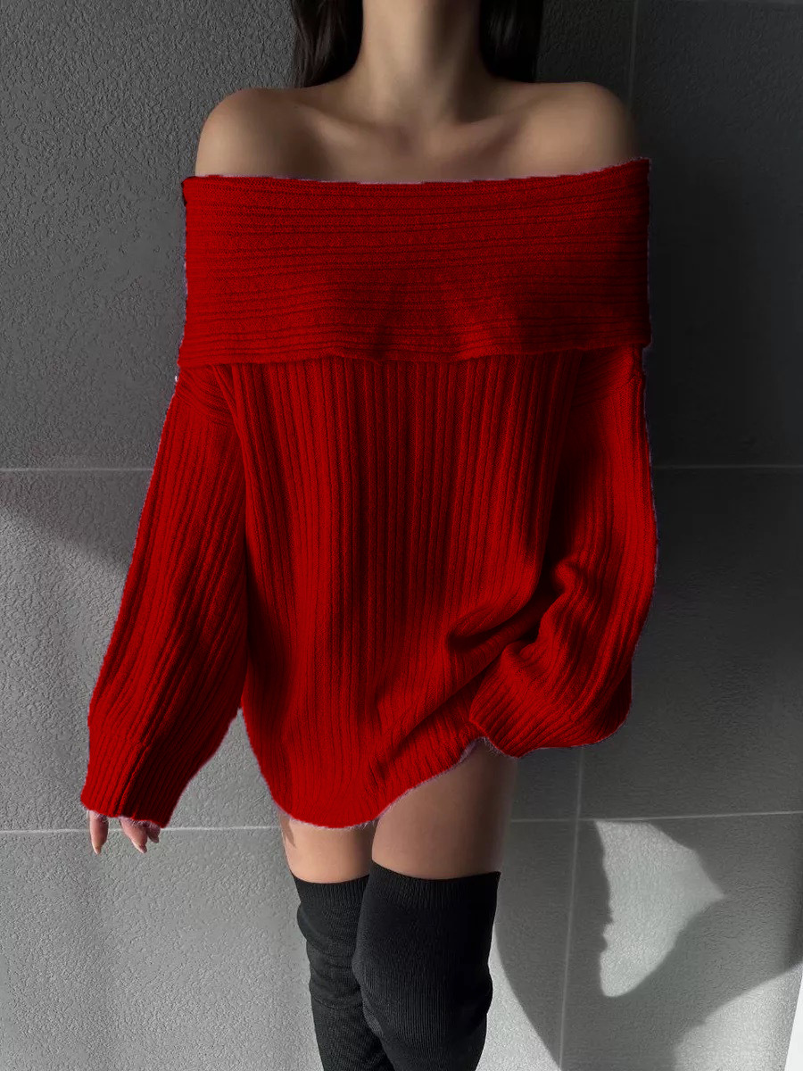 Off-Shoulder Knit Sweater – Long Sleeve(S-XL, 4 Colors, Sexy Drop Neckline, British-Inspired, Work-to-Party Versatile)​_ecoleips.com