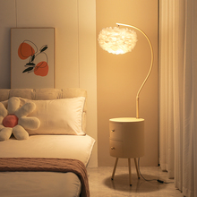 羽毛落地灯卧室客厅氛围感法式奶油风网红艺术床头柜台灯一体