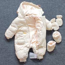 婴儿羽绒服连体衣秋冬宝宝外出加厚保暖可爱天使翅膀爬行哈衣抱服