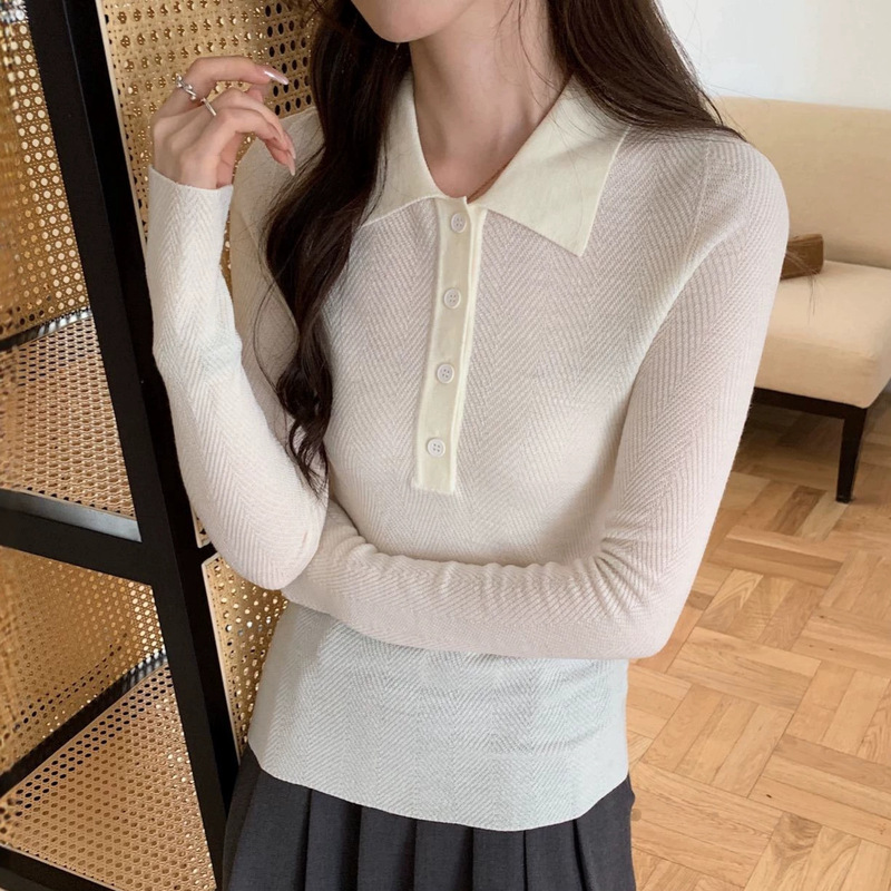 Herringbone pattern polo collar long-sleeve all-wool base shirt, 100% fine-spun sheep wool, machine washable wool sweater base layer Herringbone pattern polo collar long-sleeve all-wool base shirt, 100% fine-spun sheep wool, machine washable wool sweater base layer