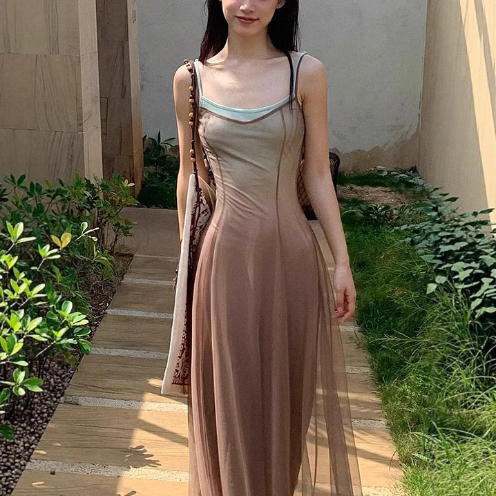 "I Am My Own Spring" Ice-Feel Spring Slimming Gradient Mesh Vacation Dress