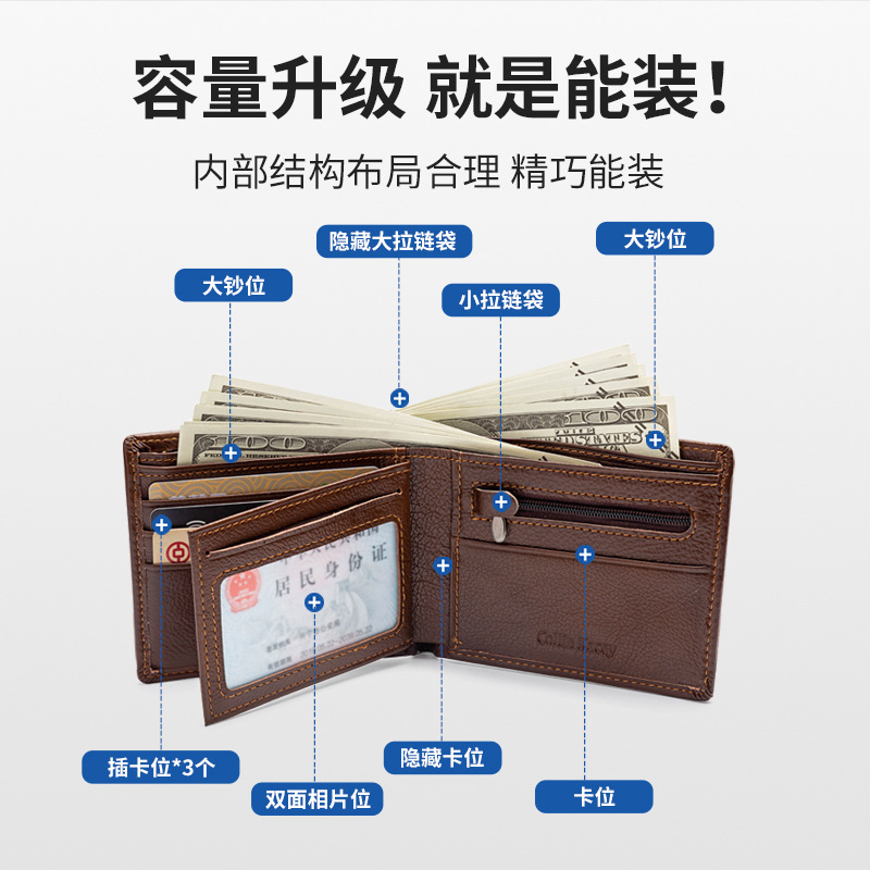 Nueva Cartera de piel de vaca de los hombres de la bolsa de identificación ocasional de la moda corto de plata bolsa de negocios multi-tarjeta de la cartera de fábrica al por mayor