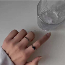 复古两件套爱心戒指女小众设计感冷淡风潮黑色爱心开口可调节指环