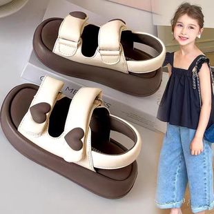 Girls Sandals Summer 2025 New Love Children Princess Shoes Girls Open Toe Casual Beach Shoes Big Children's Shoes