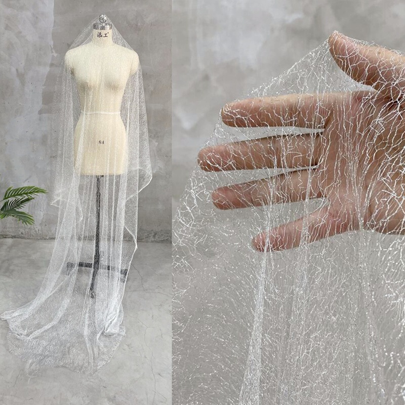 Silver White garbled mesh light hollow perspective fabric mesh lace dress fabric designer fabric