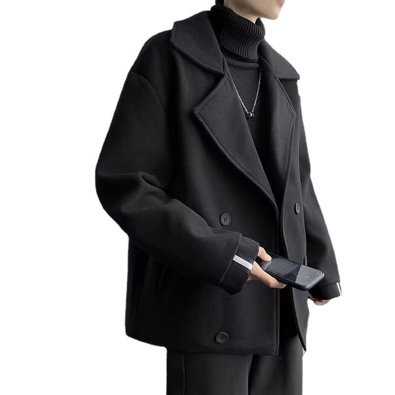 Abrigo de lana de los hombres corto otoño e invierno abrigo de lana marca de moda más tamaño cazadora casual moda coreana moda de los hombres