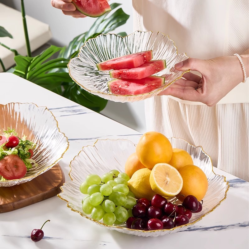 Petal Glass Fruit Plate Living Room High-End Front Desk Office Fruit Plate Accessible Luxury Ins Style Dried Fruit Candy Plate Set