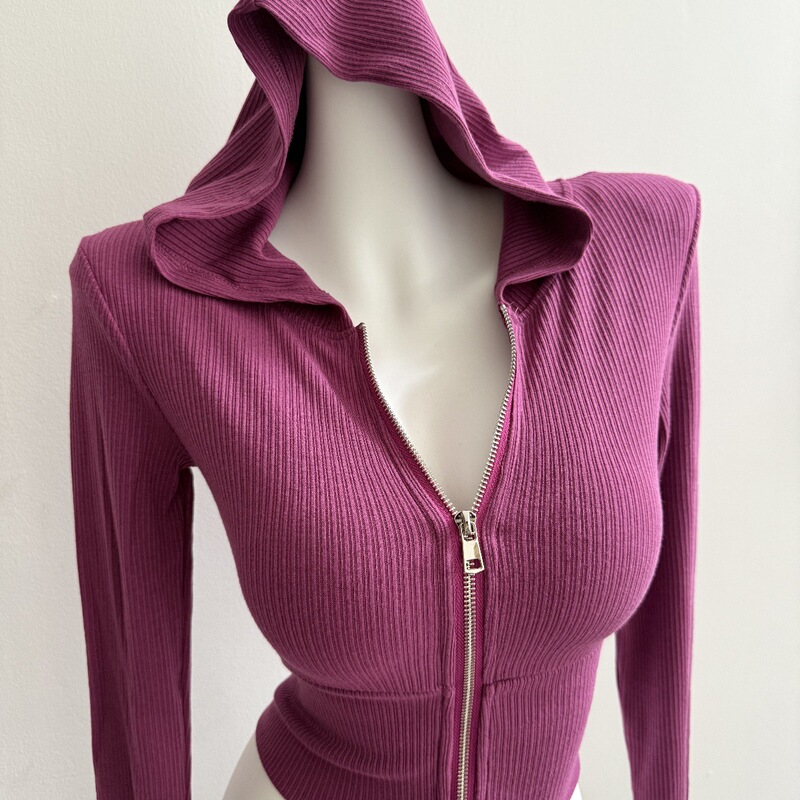 Full of Sisterly Vibes! Zip-Up Hooded Slim-Fit Short Cardigan Jacket Sweatshirt Yoga Wear That Makes the Bust Look Bigger and the Waist Look Smaller