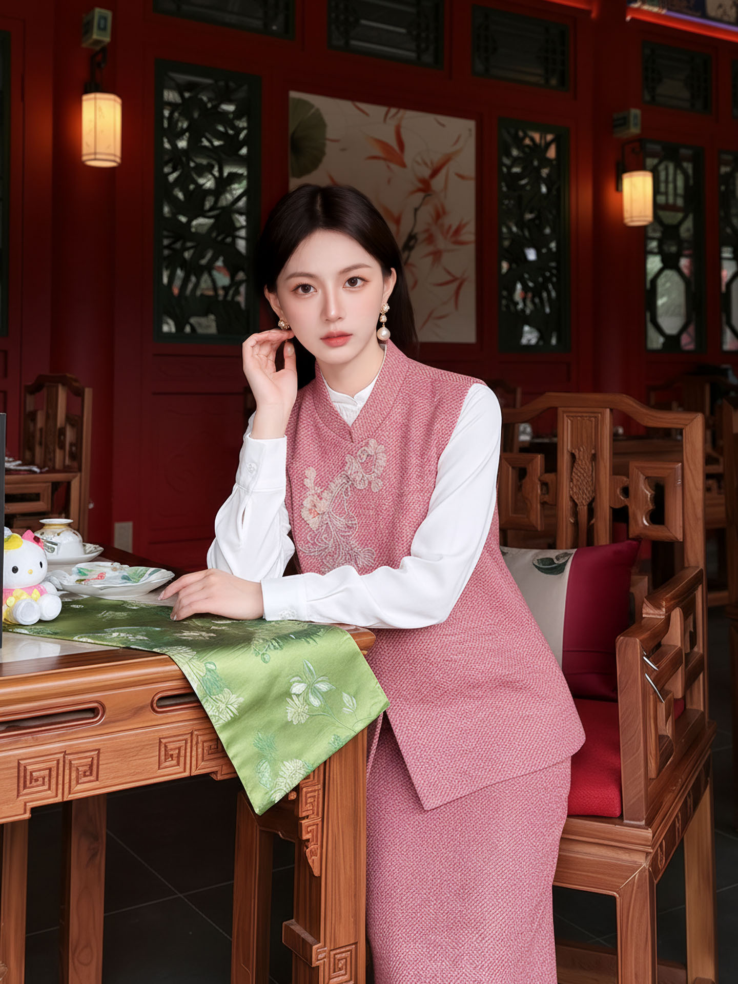 Bộ áo gile không tay và chân váy midi tân cổ điển đính cườm sang trọng — nửa váy, Trang chủ