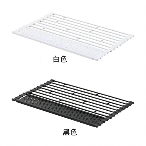 Kitchen sink drain rack foldable washbasin drain basket kitchen sink storage bowl rack roller curtain drain pad rack