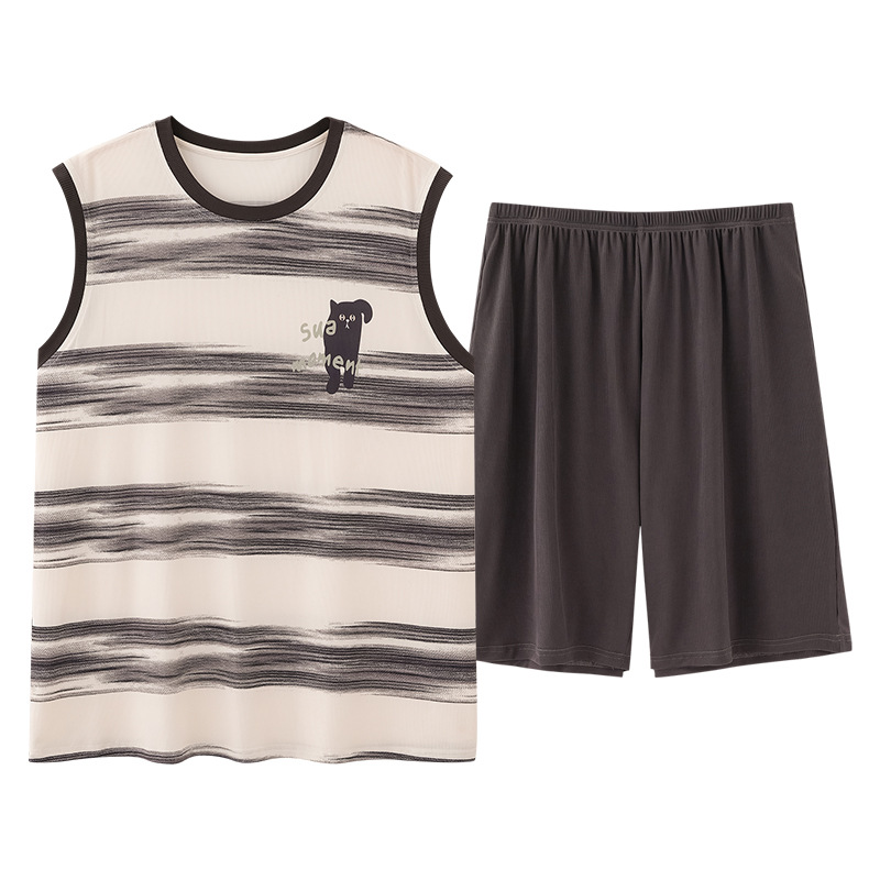 2025 Summer New Cross-border Explosions Ice Silk Thread Couple Pajamas Vest Shorts Women's Home Clothes Can be Wearing