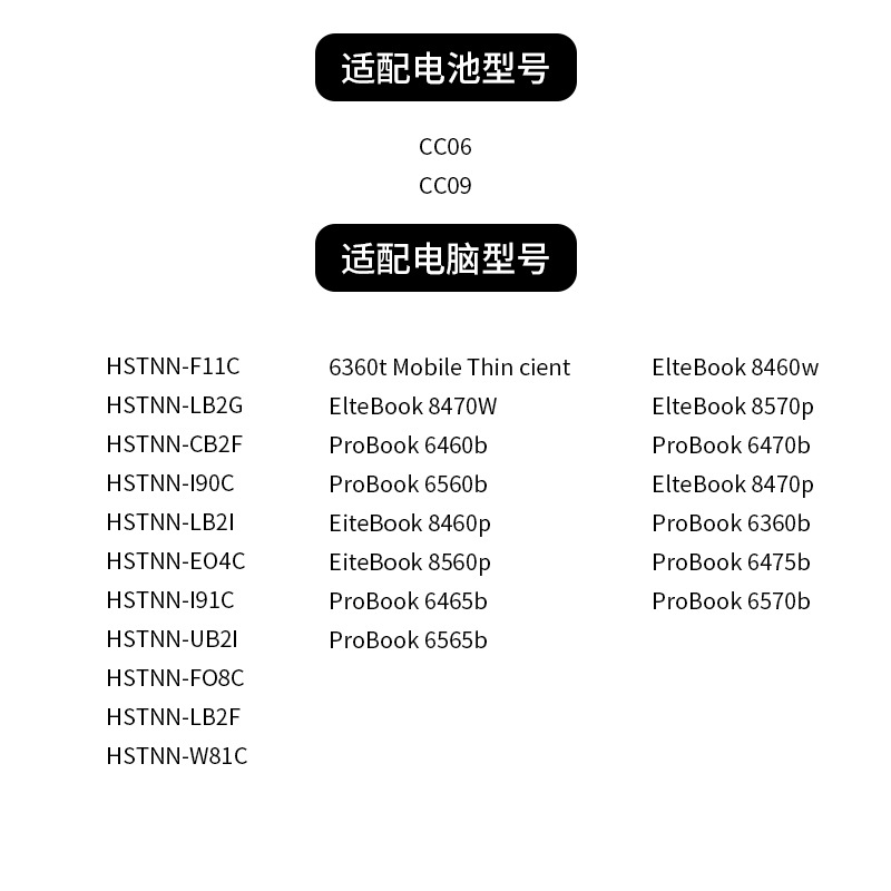 Adecuado para batería de ordenador portátil HP 6565b 8470p 6470b 6570b 8570p CC06XL