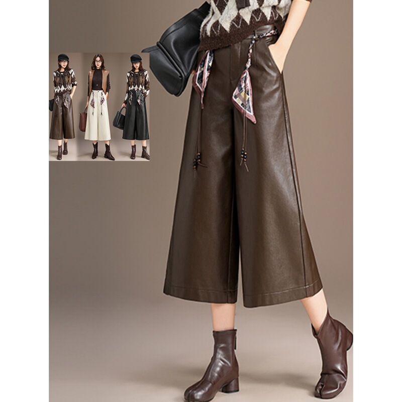 Pu Leather Pants Korean Style Loose Cropped Wide-Leg Pants for Women Spring and Autumn 2026 New Trendy Plus Size Slimming Thick Pants Pu Leather Pants Korean Style Loose Cropped Wide-Leg Pants for Women Spring and Autumn 2026 New Trendy Plus Size Slimming Thick Pants