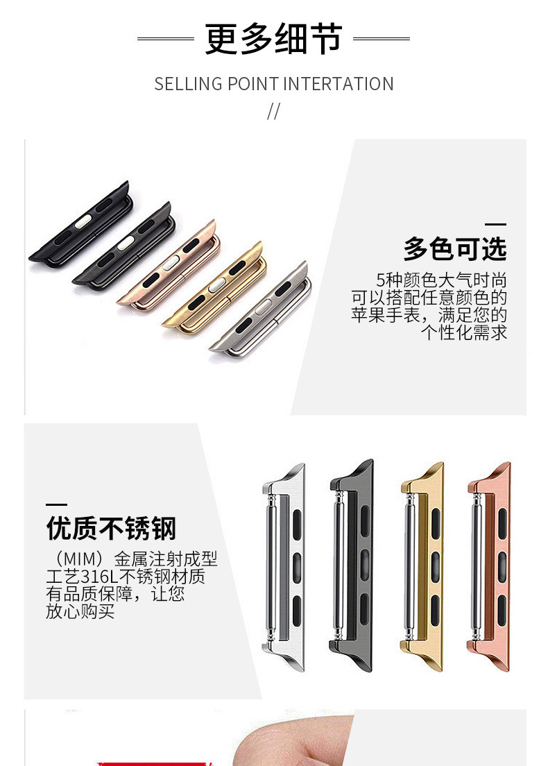Suitable for Apple watch strap connectors, lugs, iwatch watch adapter, granular metal stainless steel 38/42 in stock undefined
