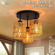 跨境新中式手工编织吊灯吸顶灯民宿中式餐厅酒店插地卧室过道灯