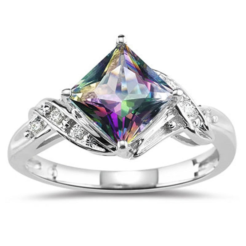 European and American Fashion Colorfulful Zircon Square Diamond Ring Women's Personalized Creative Hand Jewelry Party Accessories Accessible Luxury Versatile Jewelry