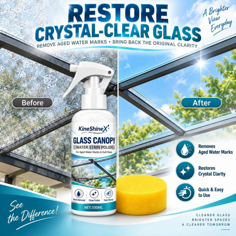 KineShineX Glass Awning Water Stain Remover 100ML Outdoor Transparent Canopy Water Stain Cleaner