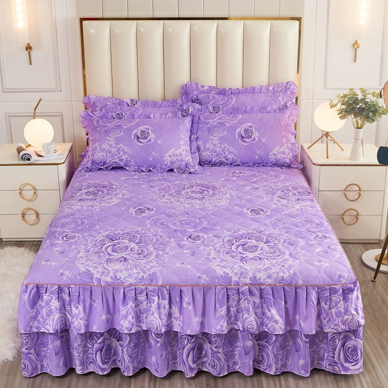 Transfronterizos encaje vestido de cama de estilo coreano encaje de algodón grueso cama de filamento molienda cama de acolchón polvo cubierta de cama al por mayor