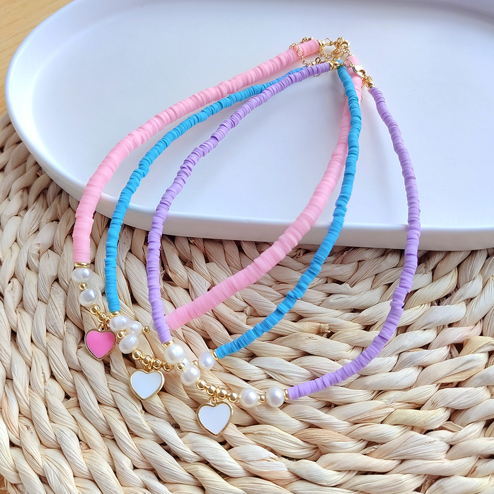 1 Piece Simple Style Heart Shape Soft Clay Knitting Women's Necklace display picture 3