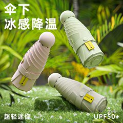 五つ折りの日傘は小型で携帯しています。